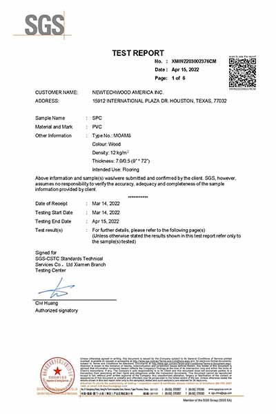 NewTechWood SPC Flooring 測試報告